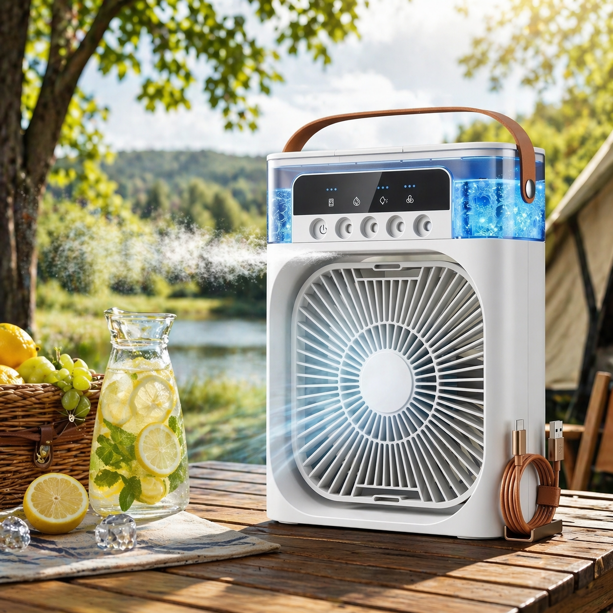 Portable Air Cooler Fan with 7-Color Light – Personal AC Fan