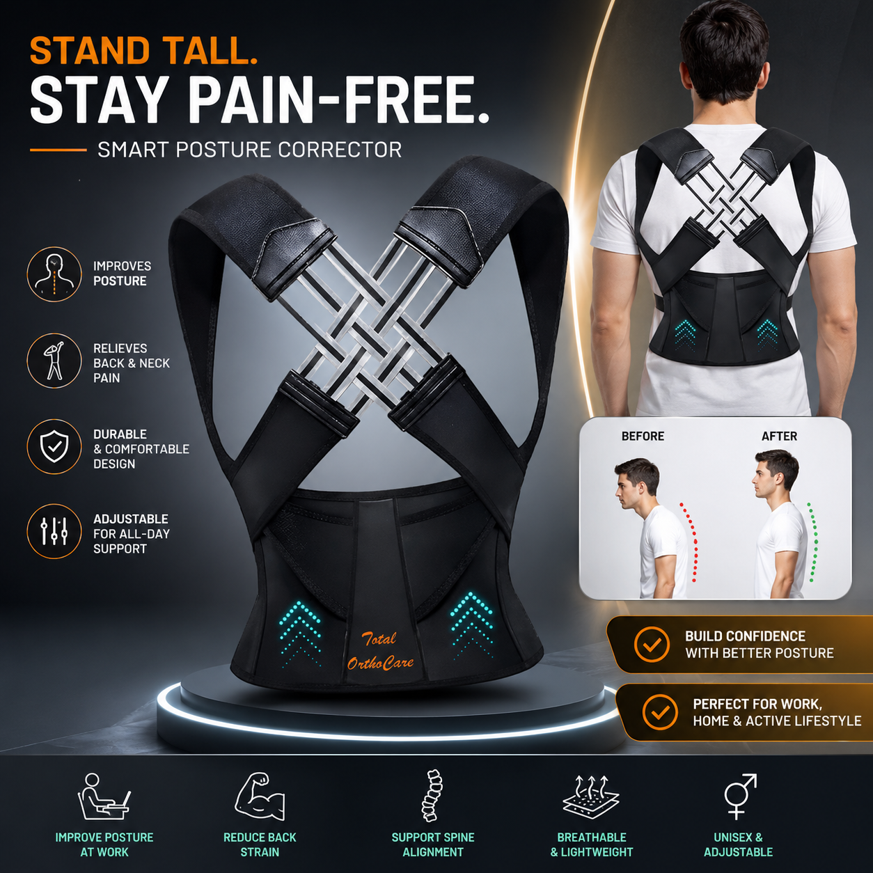 Posture Corrector Free Size Designed to provide exceptional Back Straight And Shoulder Support Belt