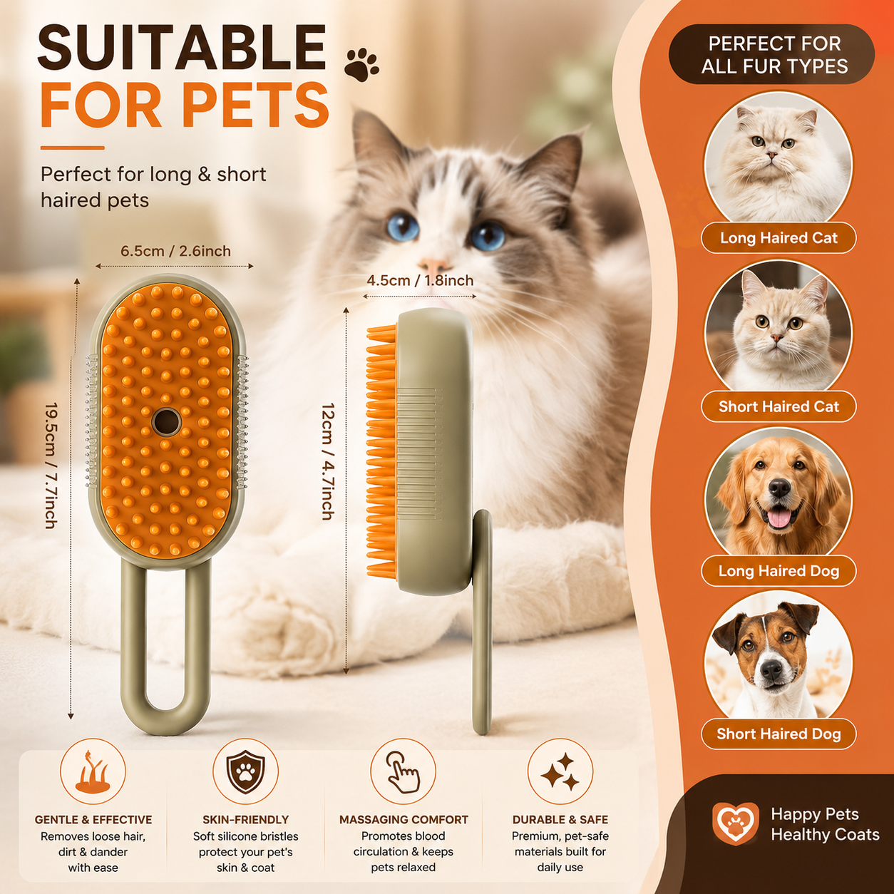 Premium 3-in-1 Pet Grooming Brush | Self-Cleaning Steam Grooming Comb for Cats & Dogs