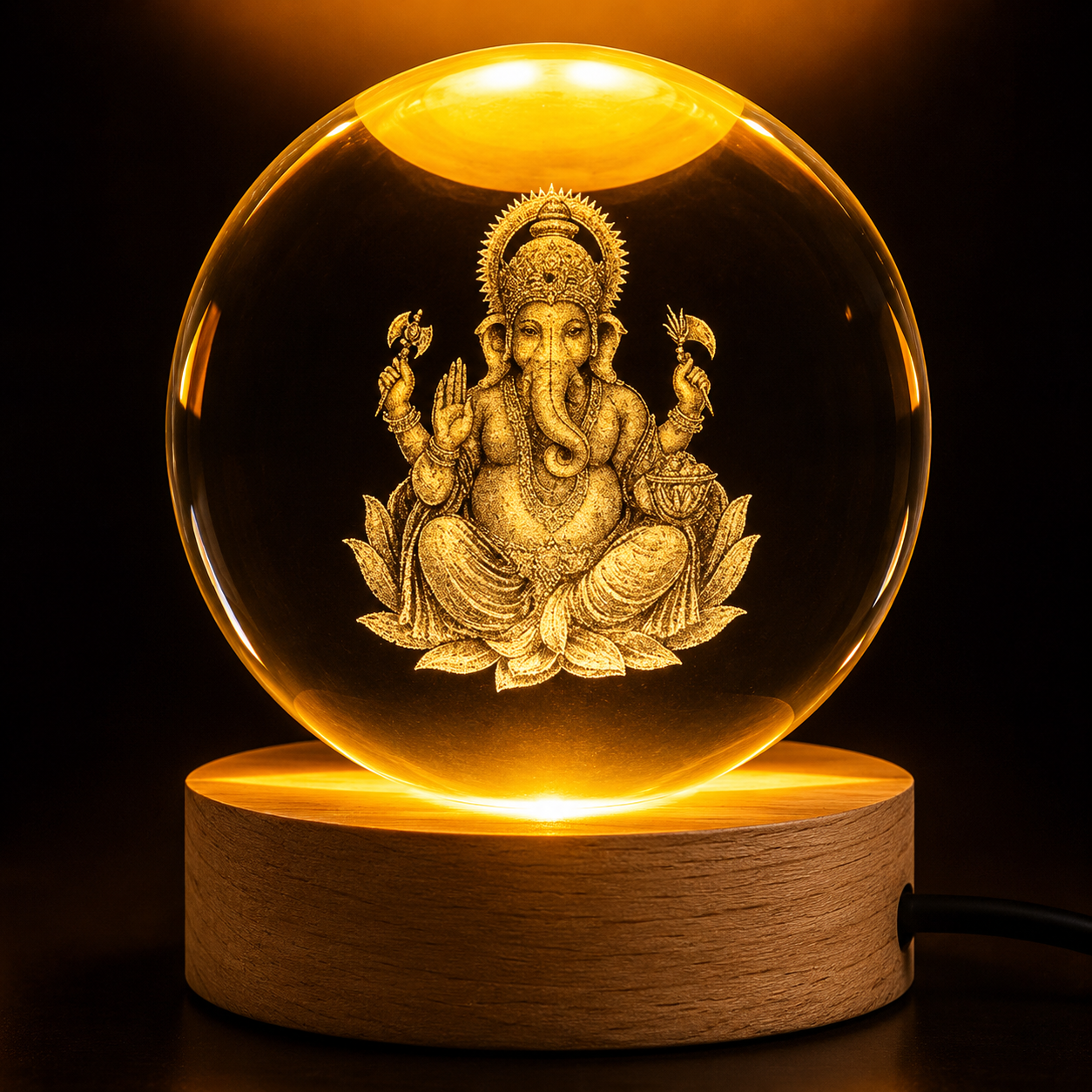 Ganesh ji 3D Crystal Ball Night Lamp