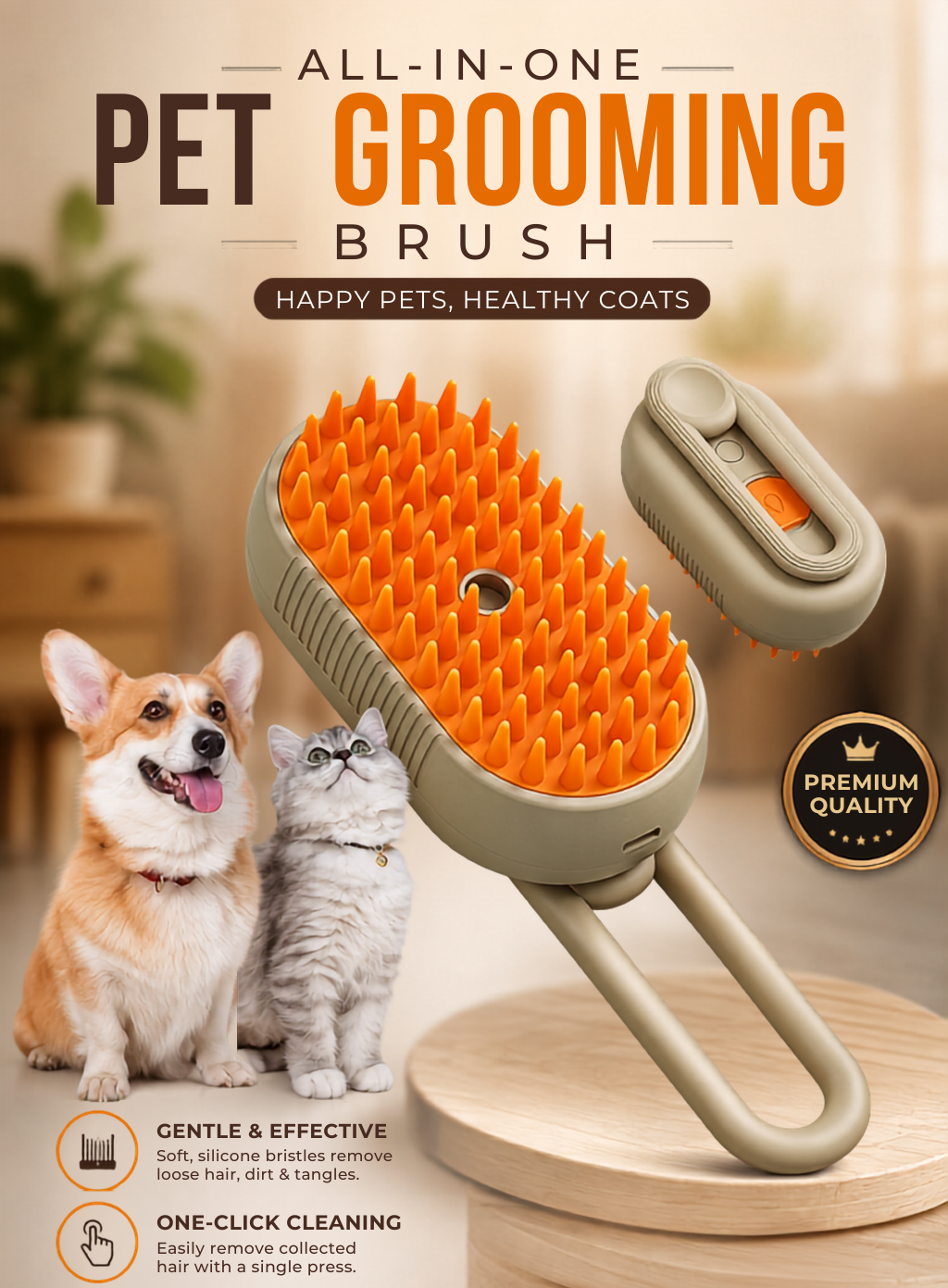Premium 3-in-1 Pet Grooming Brush | Self-Cleaning Steam Grooming Comb for Cats & Dogs